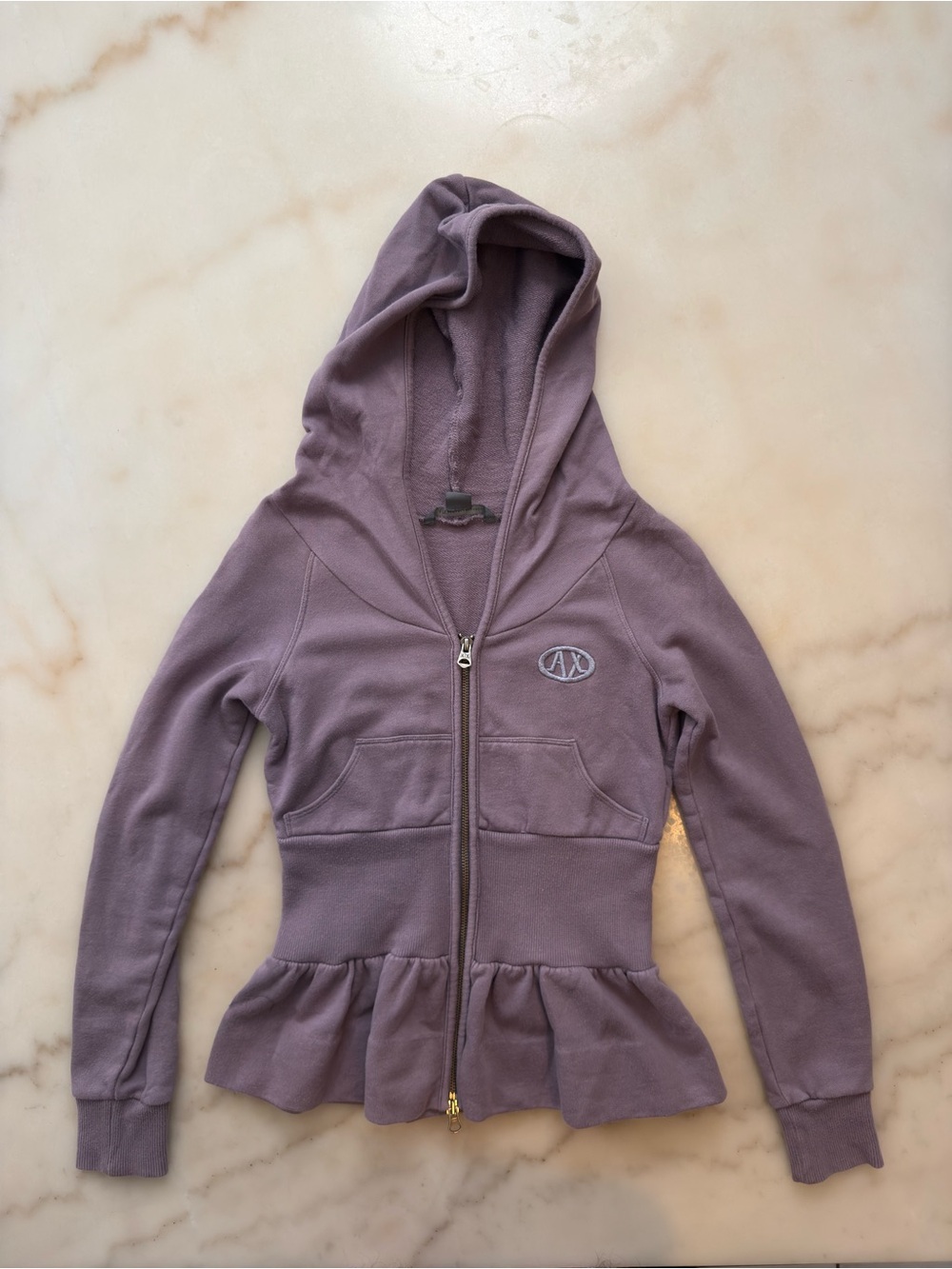 A|X Armani Exchange Purple Peplum Ruffle Zip Up Hoodie Size S